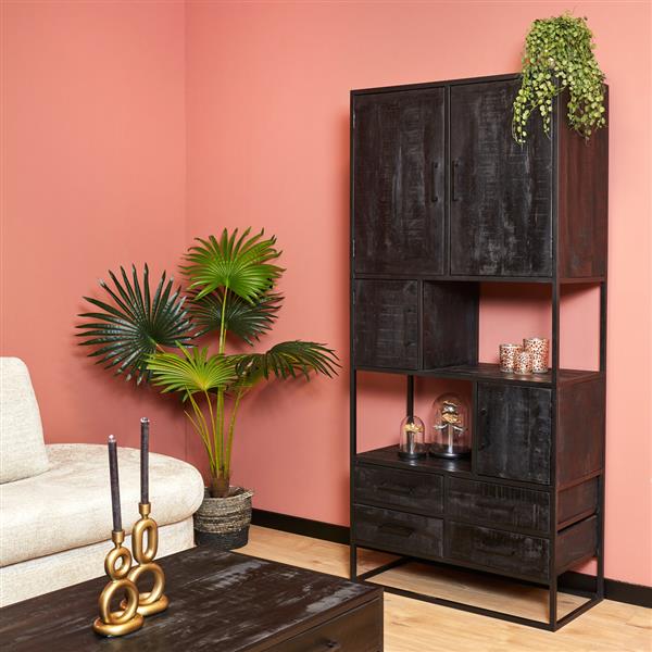 Grote foto vakkenkast denver black 90 cm zwart mangohout en staal huis en inrichting eettafels