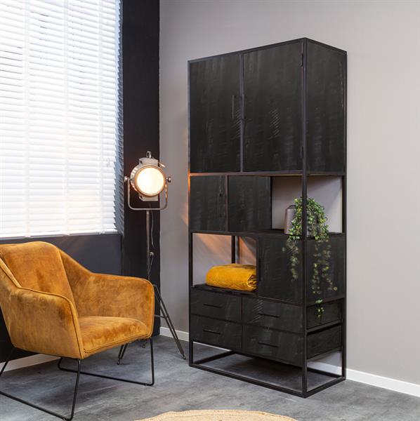 Grote foto vakkenkast denver black 90 cm zwart mangohout en staal huis en inrichting eettafels