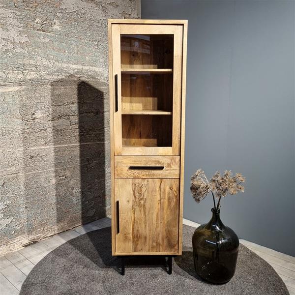 Grote foto vitrinekast jayden naturel vintage mangohout 55x40x190 cm leverbaar vanaf week 22 huis en inrichting eettafels