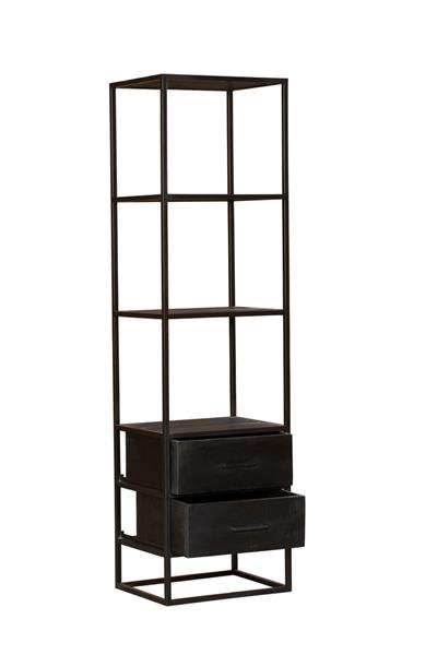 Grote foto boekenkast denver black 55 cm 2 lades zwart mangohout en staal huis en inrichting eettafels