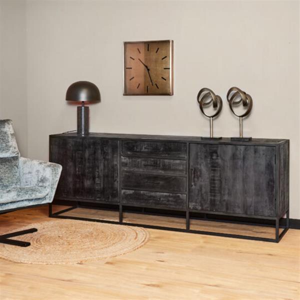 Grote foto dressoir denver black 210 cm zwart mangohout en staal huis en inrichting eettafels