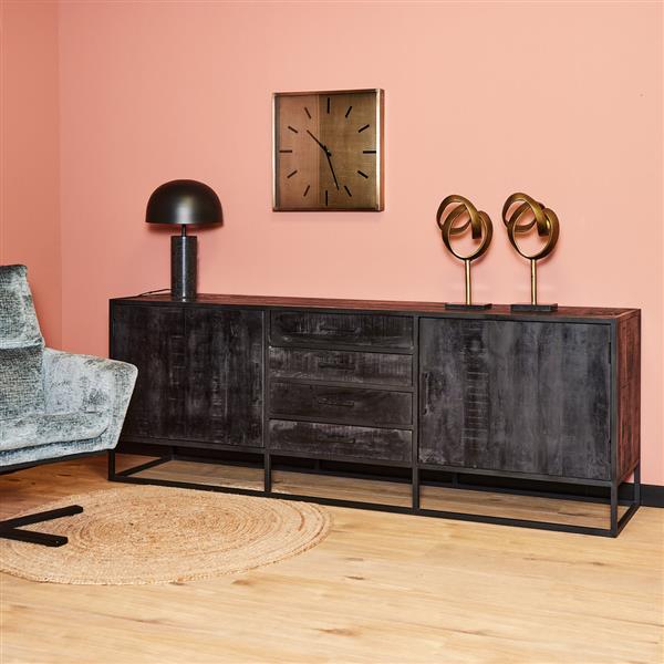 Grote foto dressoir denver black 210 cm zwart mangohout en staal huis en inrichting eettafels