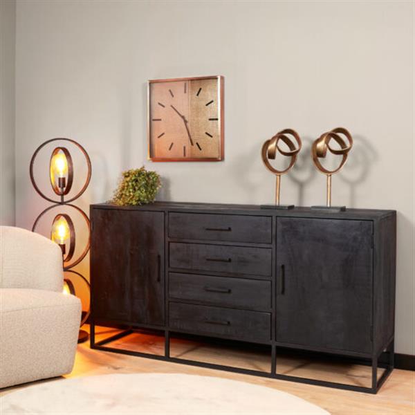 Grote foto dressoir denver black 165 cm zwart mangohout en staal huis en inrichting eettafels