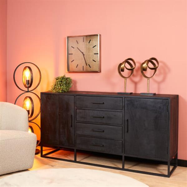 Grote foto dressoir denver black 165 cm zwart mangohout en staal huis en inrichting eettafels