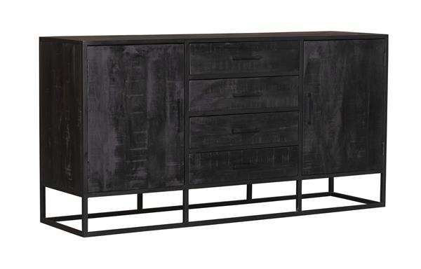 Grote foto dressoir denver black 165 cm zwart mangohout en staal huis en inrichting eettafels