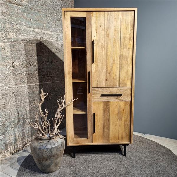 Grote foto opbergkast jayden naturel vintage mangohout 85x40x180 cm huis en inrichting eettafels