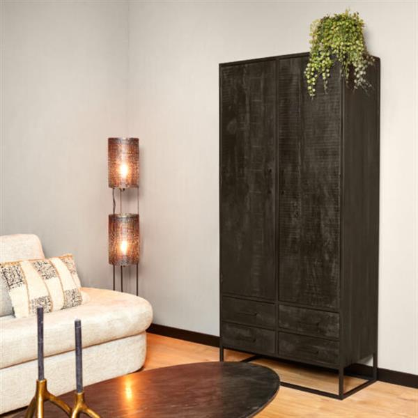 Grote foto kabinet denver black 90 cm zwart mangohout en staal huis en inrichting eettafels