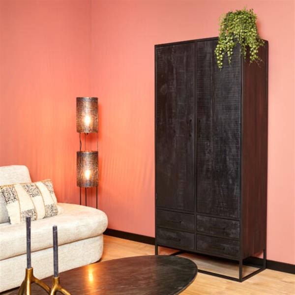 Grote foto kabinet denver black 90 cm zwart mangohout en staal huis en inrichting eettafels