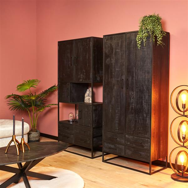 Grote foto kabinet denver black 90 cm zwart mangohout en staal huis en inrichting eettafels