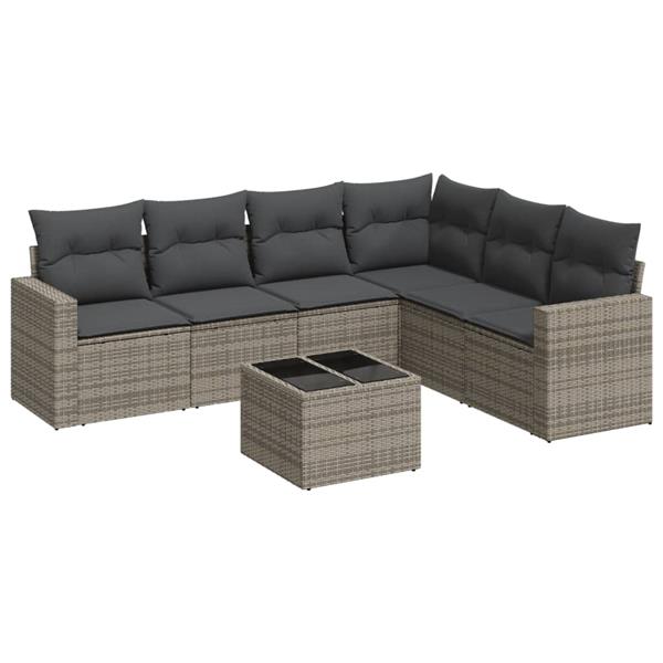 Grote foto vidaxl 7 delige loungeset met kussens poly rattan grijs tuin en terras tuinmeubelen