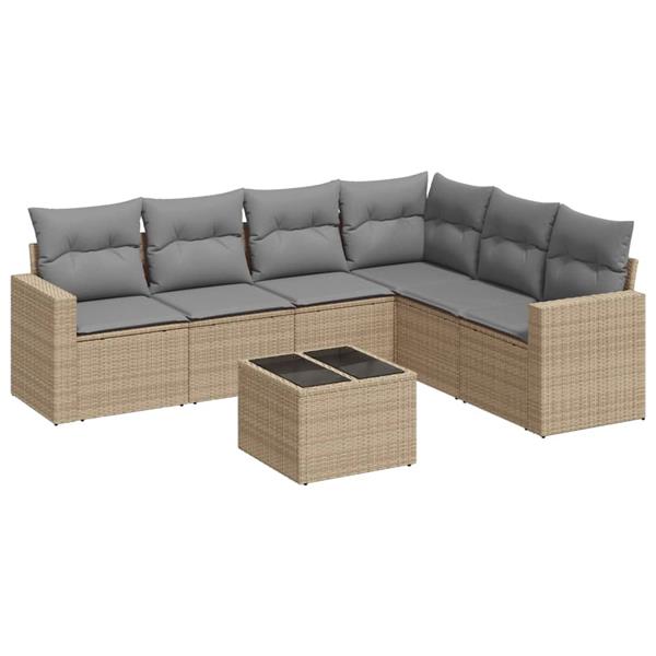 Grote foto vidaxl 7 delige loungeset met kussens poly rattan beige tuin en terras tuinmeubelen
