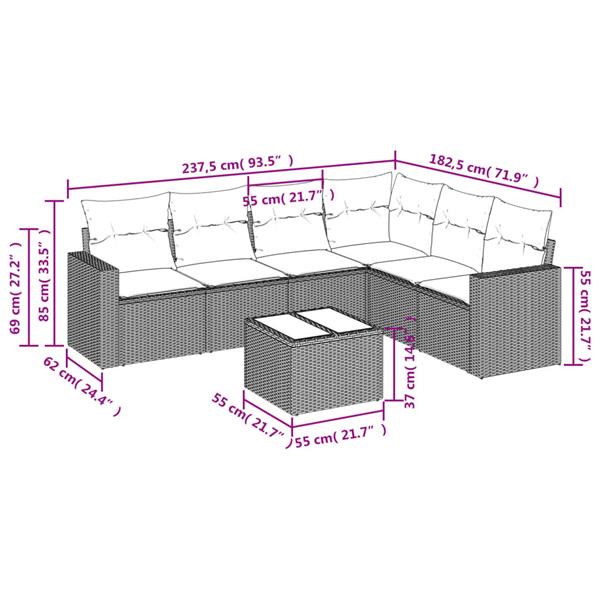 Grote foto vidaxl 7 delige loungeset met kussens poly rattan beige tuin en terras tuinmeubelen