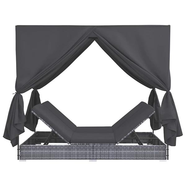 Grote foto vidaxl loungebed met gordijnen poly rattan grijs tuin en terras tuinmeubelen