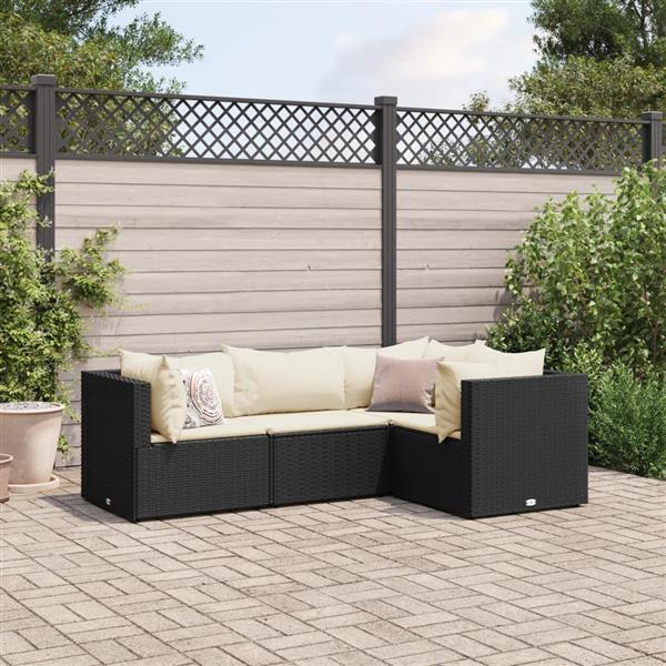 Grote foto vidaxl 4 delige loungeset met kussens poly rattan zwart tuin en terras tuinmeubelen