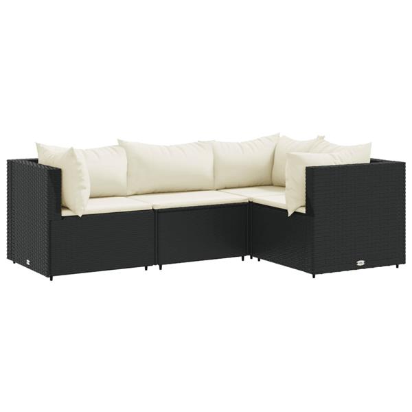 Grote foto vidaxl 4 delige loungeset met kussens poly rattan zwart tuin en terras tuinmeubelen