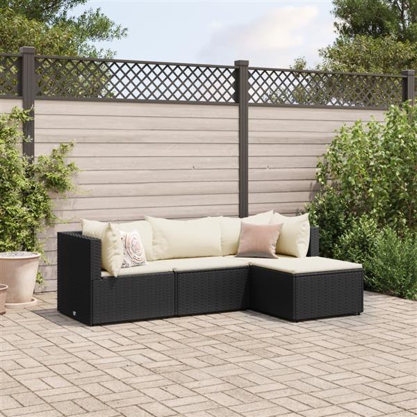 Grote foto vidaxl 4 delige loungeset met kussens poly rattan zwart tuin en terras tuinmeubelen