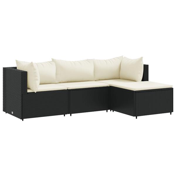 Grote foto vidaxl 4 delige loungeset met kussens poly rattan zwart tuin en terras tuinmeubelen