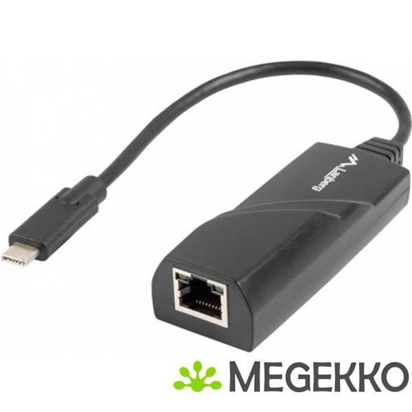 Grote foto lanberg nc 1000 02 tussenstuk voor kabels usb c rj 45 zwart computers en software netwerkkaarten routers en switches