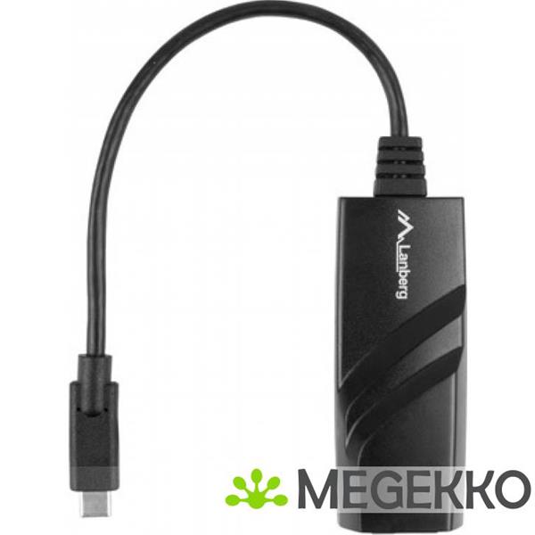 Grote foto lanberg nc 1000 02 tussenstuk voor kabels usb c rj 45 zwart computers en software netwerkkaarten routers en switches