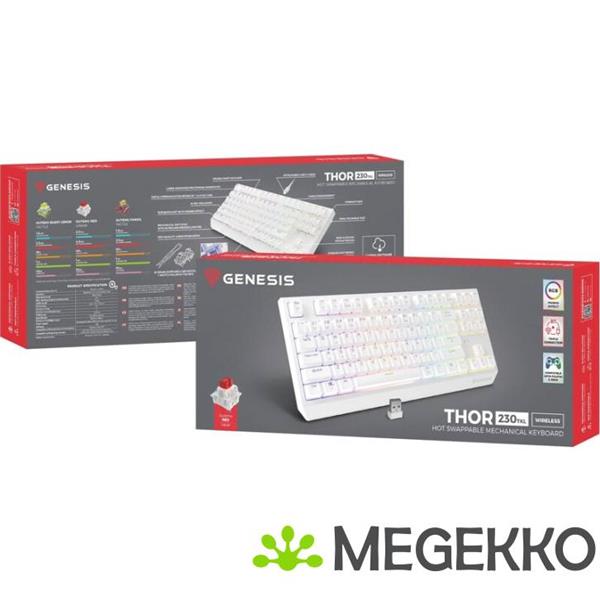 Grote foto genesis nkg 2165 thor 230 tkl gaming toetsenbord usb rf wireless bluetooth in wit computers en software toetsenborden