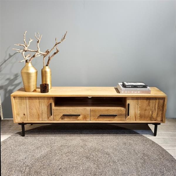 Grote foto tv meubel jayden naturel vintage mangohout 180x40x50 cm huis en inrichting eettafels