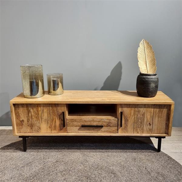 Grote foto tv meubel jayden naturel vintage mangohout 150x40x50 cm huis en inrichting eettafels
