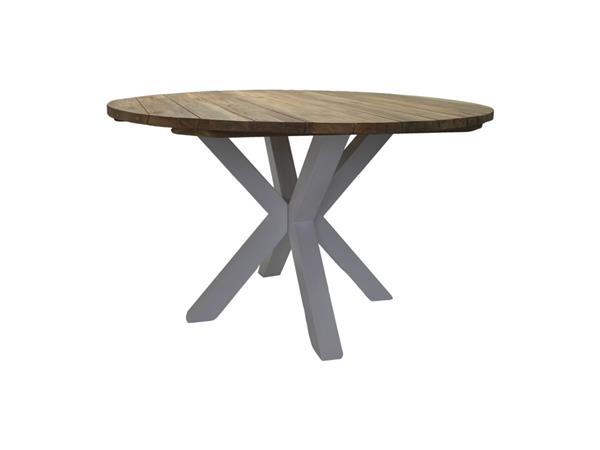 Grote foto tuintafel cannes rond 130x76 cm naturel oud teakhout wit metaal huis en inrichting eettafels
