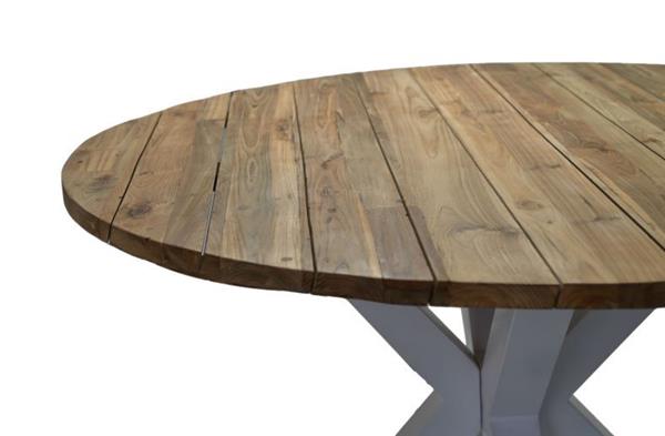 Grote foto tuintafel cannes rond 130x76 cm naturel oud teakhout wit metaal huis en inrichting eettafels