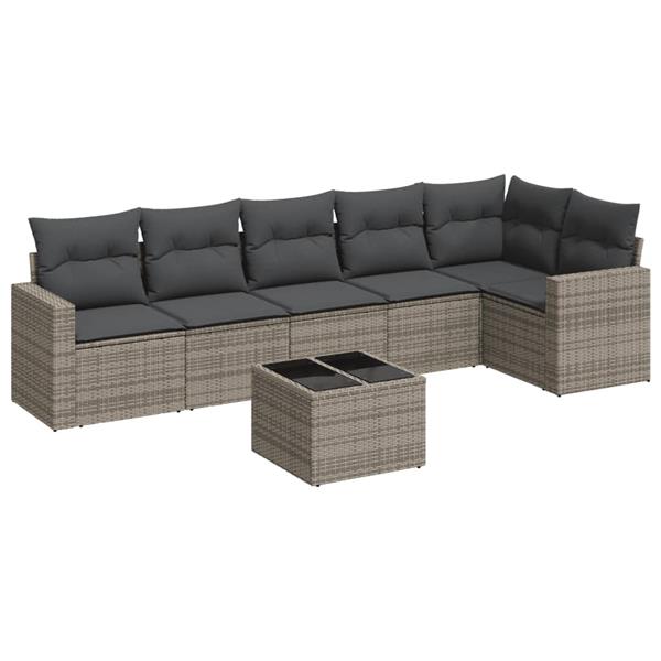 Grote foto vidaxl 7 delige loungeset met kussens poly rattan grijs tuin en terras tuinmeubelen