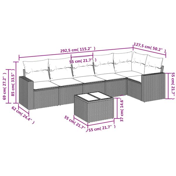 Grote foto vidaxl 7 delige loungeset met kussens poly rattan grijs tuin en terras tuinmeubelen