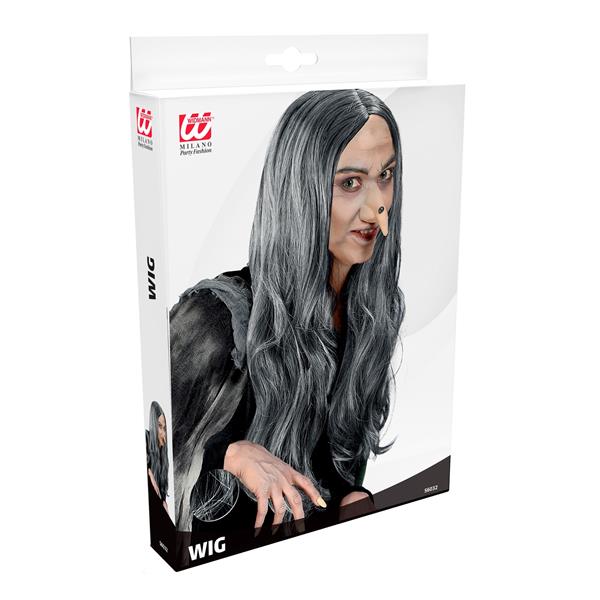 Grote foto pruik heks crudelia grijs in plastic doos verzamelen overige verzamelingen
