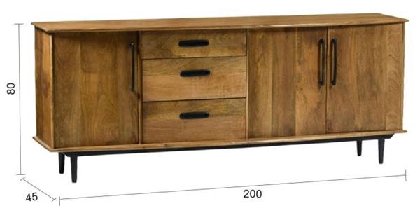 Grote foto dressoir elias 200x45x80 cm mangohout showroommodel huis en inrichting eettafels