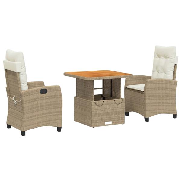 Grote foto vidaxl 3 delige tuinset met kussens poly rattan beige tuin en terras tuinmeubelen