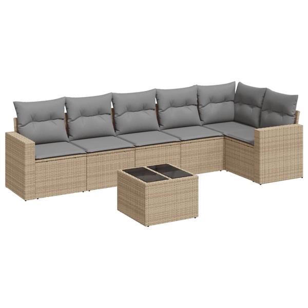 Grote foto vidaxl 7 delige loungeset met kussens poly rattan beige tuin en terras tuinmeubelen
