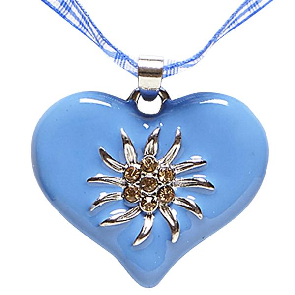 Grote foto ketting met azuurblauw hart en edelweiss verzamelen overige verzamelingen