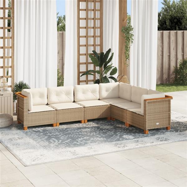 Grote foto vidaxl 6 delige loungeset met kussens poly rattan beige tuin en terras tuinmeubelen
