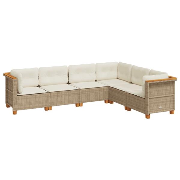 Grote foto vidaxl 6 delige loungeset met kussens poly rattan beige tuin en terras tuinmeubelen