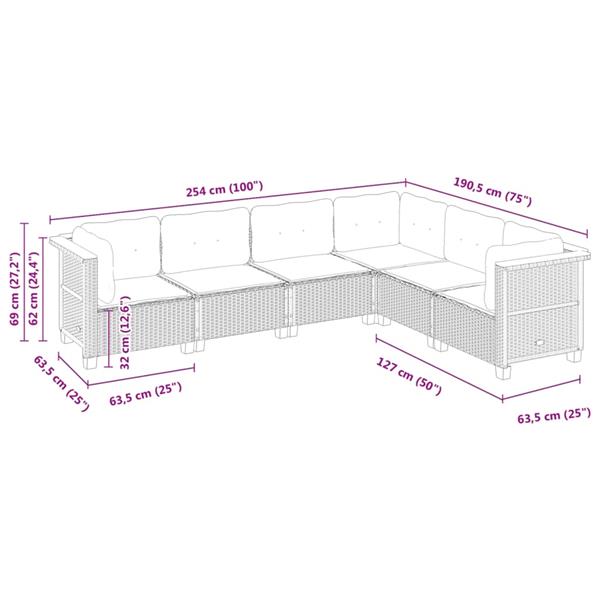 Grote foto vidaxl 6 delige loungeset met kussens poly rattan beige tuin en terras tuinmeubelen