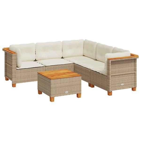 Grote foto vidaxl 6 delige loungeset met kussens poly rattan beige tuin en terras tuinmeubelen