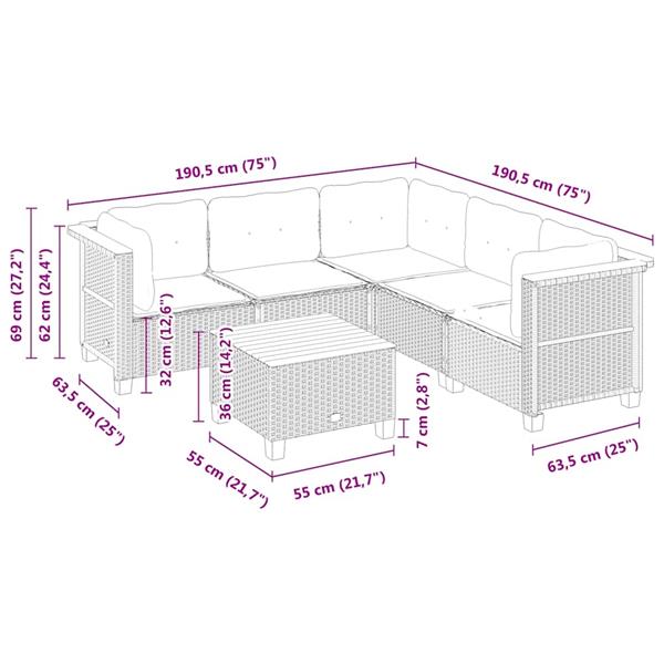 Grote foto vidaxl 6 delige loungeset met kussens poly rattan beige tuin en terras tuinmeubelen
