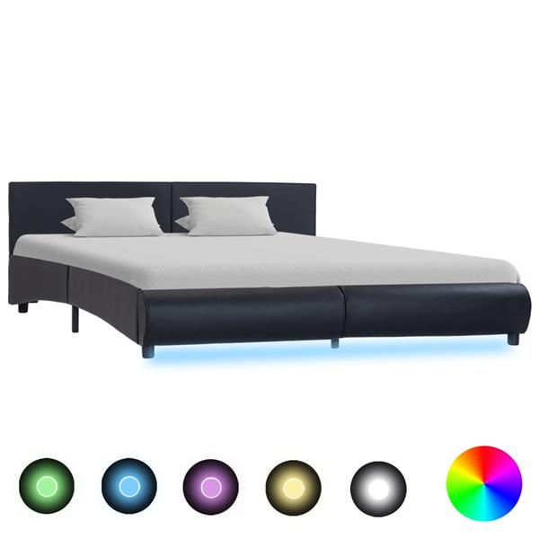 Grote foto vidaxl bedframe met led kunstleer zwart 180x200 cm antiek en kunst stoelen en banken