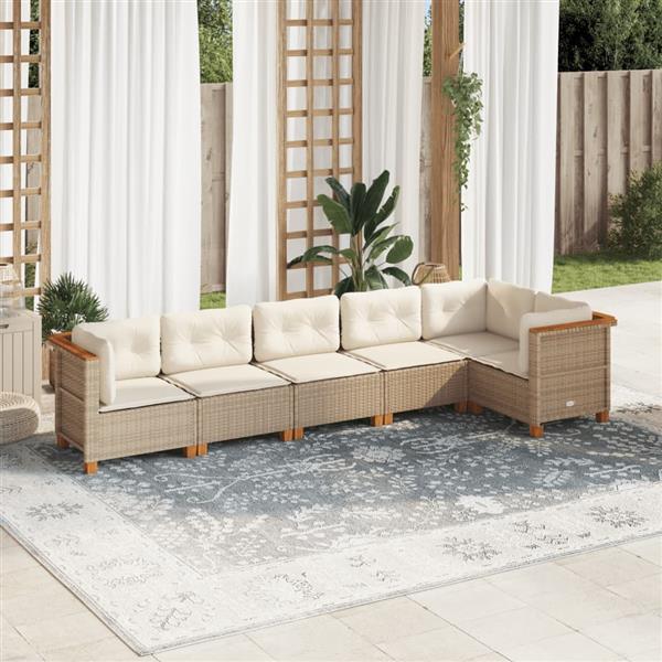 Grote foto vidaxl 6 delige loungeset met kussens poly rattan beige tuin en terras tuinmeubelen