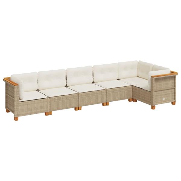 Grote foto vidaxl 6 delige loungeset met kussens poly rattan beige tuin en terras tuinmeubelen