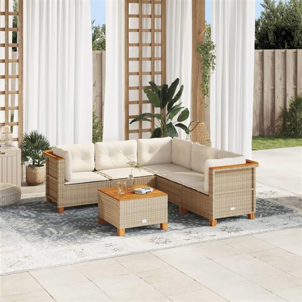 Grote foto vidaxl 6 delige loungeset met kussens poly rattan beige tuin en terras tuinmeubelen