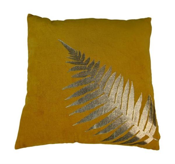 Grote foto sierkussen met print 45x45 mosterdgeel goud velvet huis en inrichting eettafels