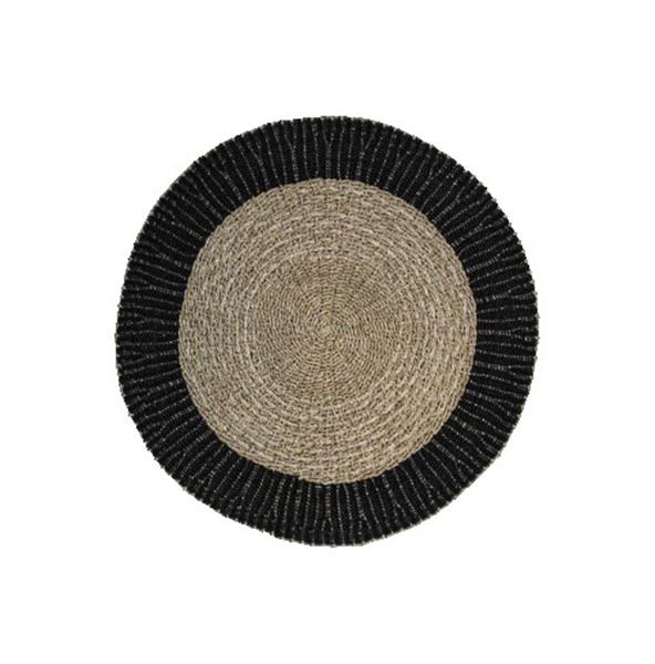 Grote foto vloerkleed malibu 120 naturel zwart raffia zeegras huis en inrichting eettafels
