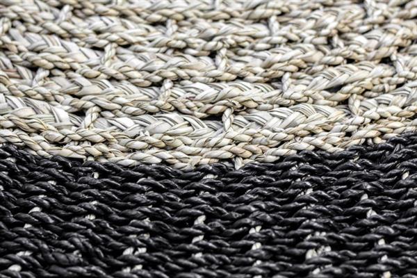 Grote foto vloerkleed malibu 120 naturel zwart raffia zeegras huis en inrichting eettafels