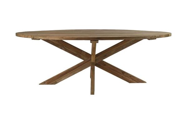 Grote foto tuin eettafel ovaal met kruispoot oud teakhout huis en inrichting eettafels