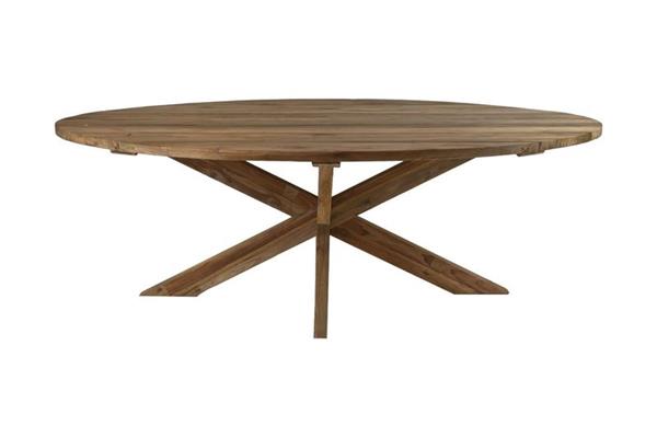 Grote foto tuin eettafel ovaal met kruispoot oud teakhout huis en inrichting eettafels