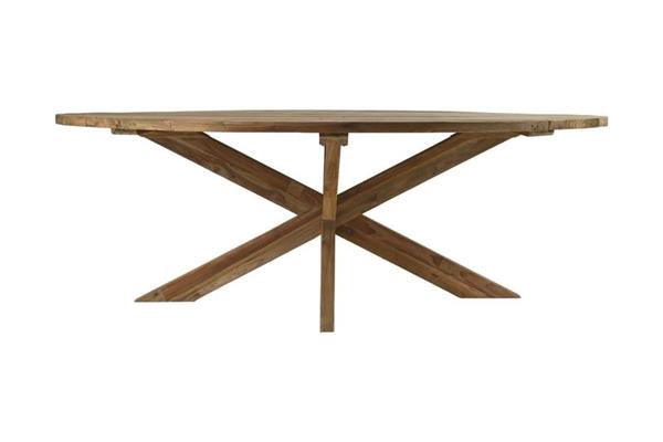 Grote foto tuin eettafel ovaal met kruispoot oud teakhout huis en inrichting eettafels